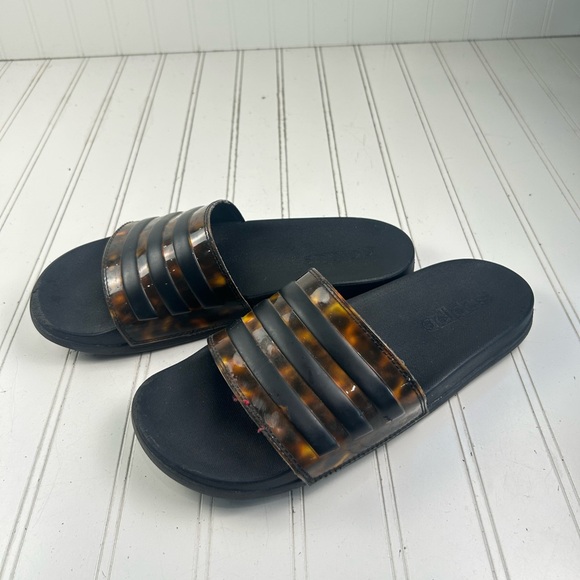 Adidas Adilette Comfort Black Tortoise Shell Pattern Women’s Slides Size 9 - Picture 5 of 11